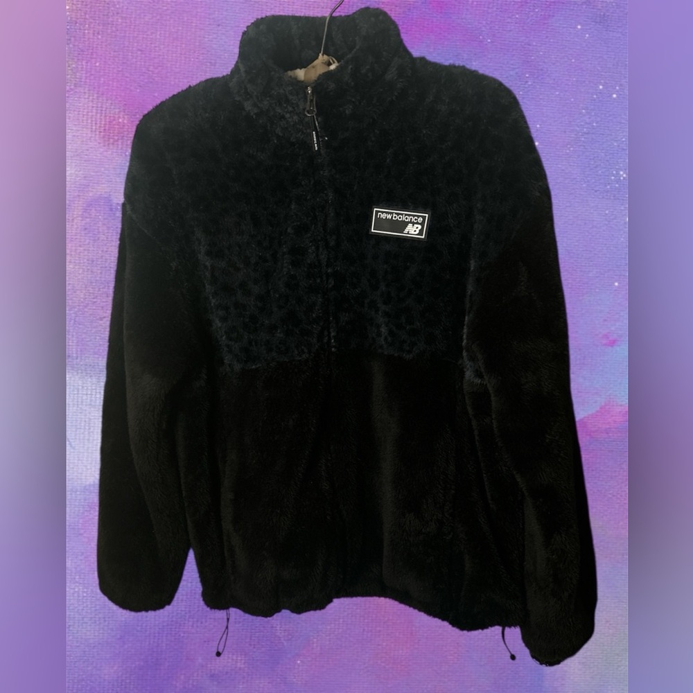 🖤New Balance Super Soft Cozy Blk & Gray Leopard Fleece Zip-Up Jacket SzXl